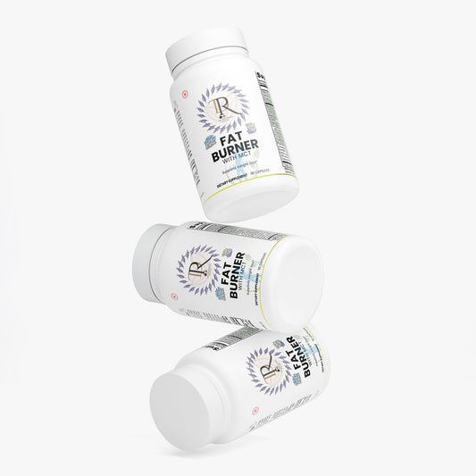 Three bottles of a supplement labeled 'Fat Burner' on a white background
