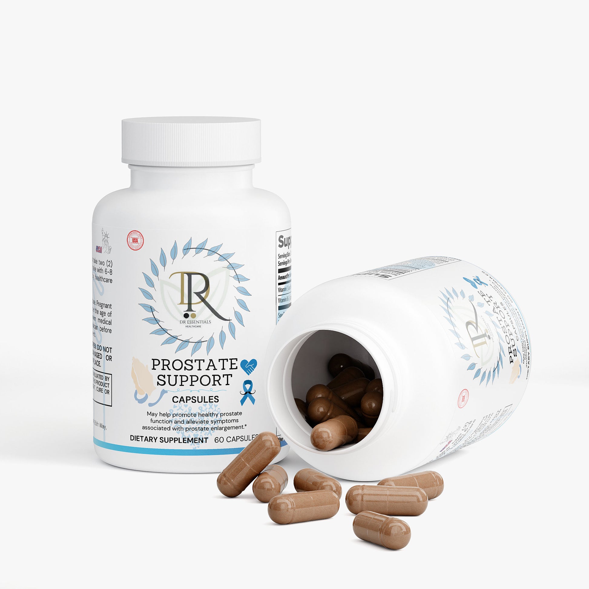 Bottle of prostate support capsules supplements for men Made in USA